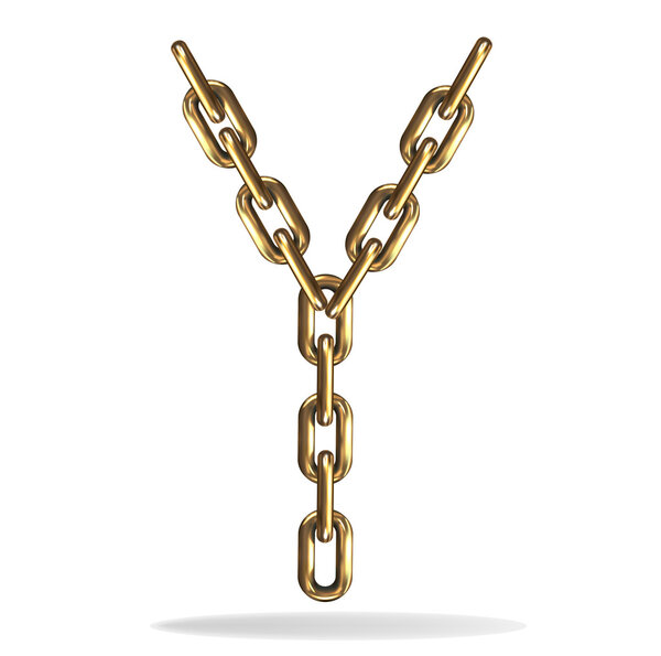 Векторная иллюстрация буквы Y из золотой цепи на белом фоне
