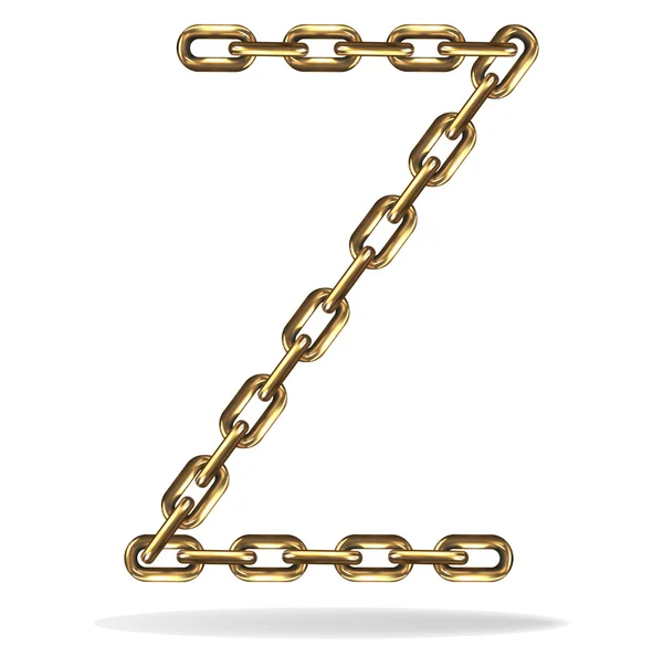 Векторная иллюстрация буквы Z из золотой цепочки на белом фоне — стоковый вектор