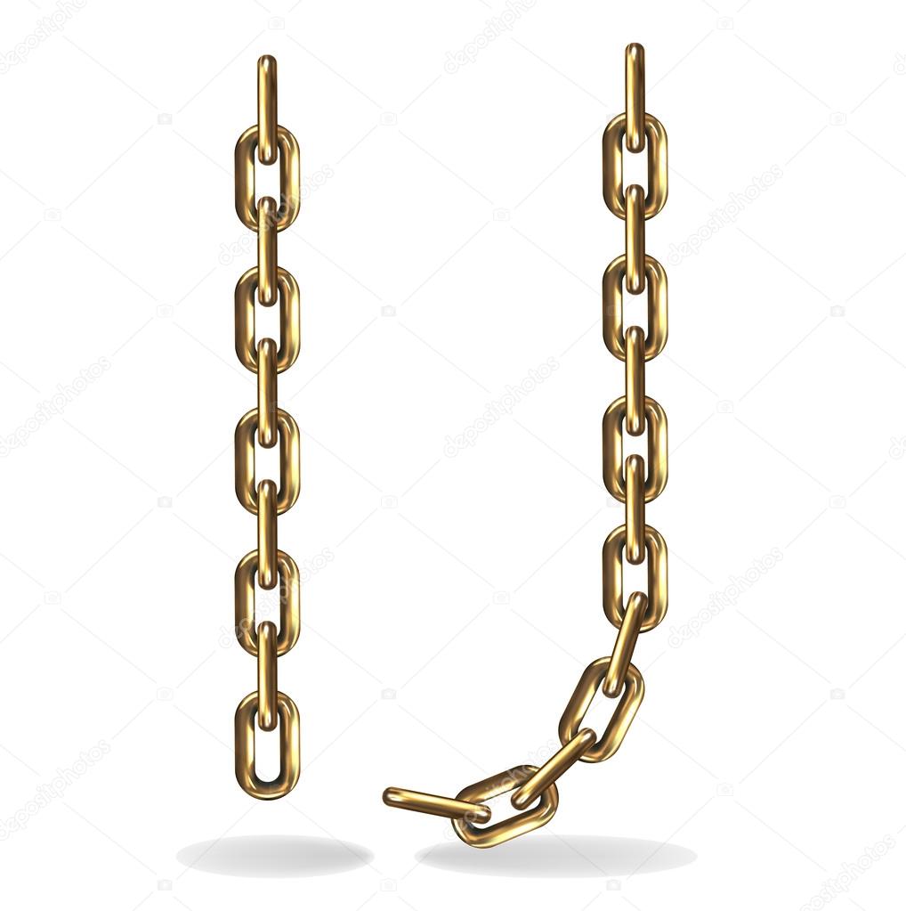 Vector Illustration of a letters I, J from a gold chain on a white background