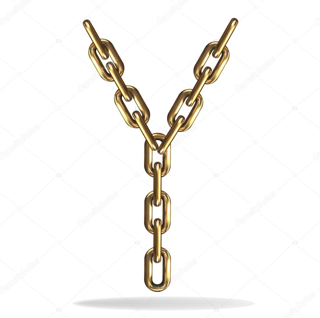 Vector Illustration of a letter Y from a gold chain on a white background