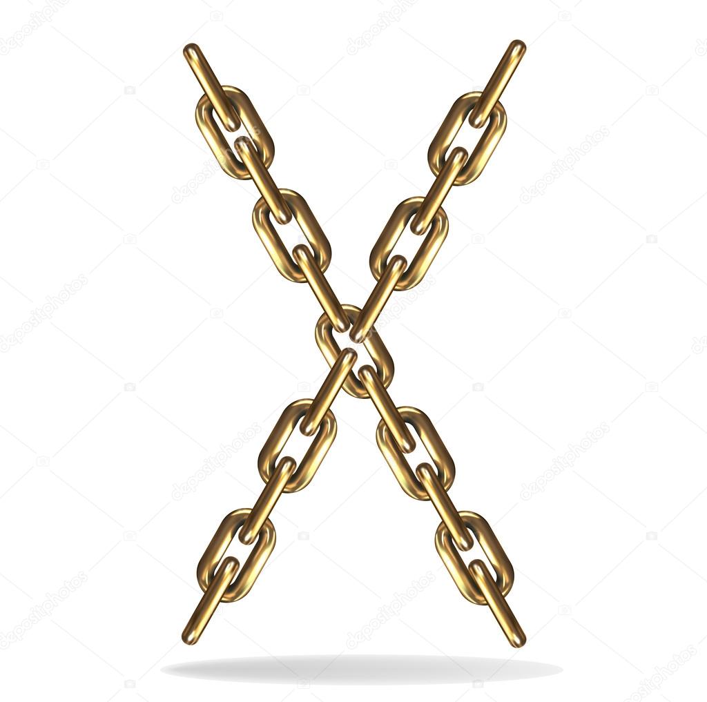 Vector Illustration of a letter X from a gold chain on a white background