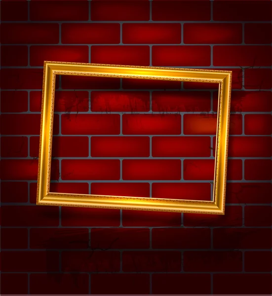 Frame hanging on red brick wall — Stock Vector