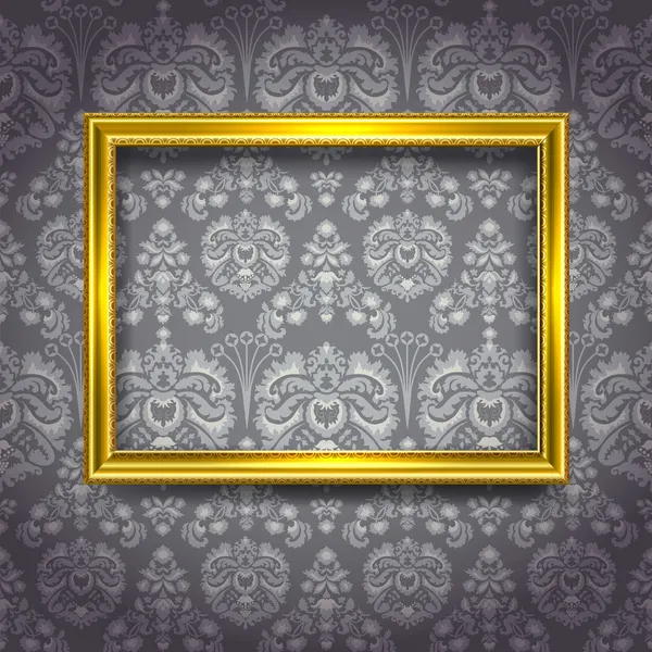 Golden frame on gray wallpaper — Stock Vector