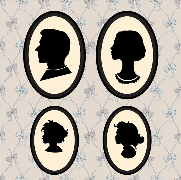 Family portraits silhouettes — Stock Vector