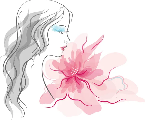 Κορίτσι σιλουέτα με φανταστική λουλούδι — Διανυσματικό Αρχείο