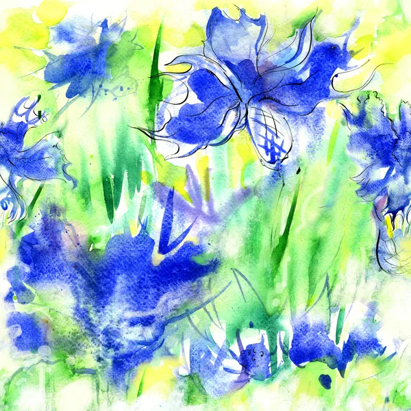 Seamless watercolor with corn-flowers — Stock Photo, Image