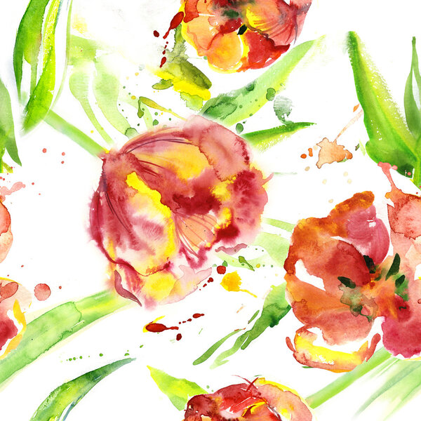 Seamless watercolor with tulips