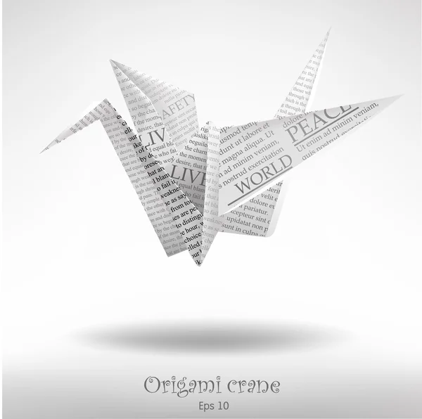 Grúa de origami hecha con periódico — Vector de stock