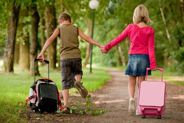 Walking with the suitcases back — Stock Photo, Image