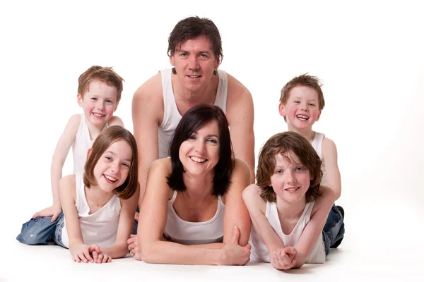 Happy family on white — Stock Photo, Image