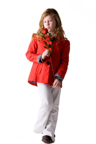 Posing with a red rose — Stock Photo, Image