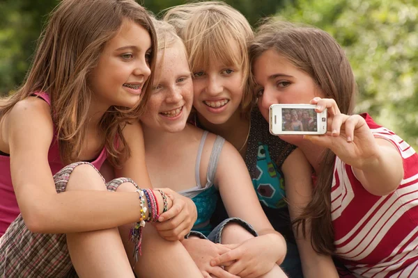 Happy girlfriend are taking a picture — Stock Photo, Image