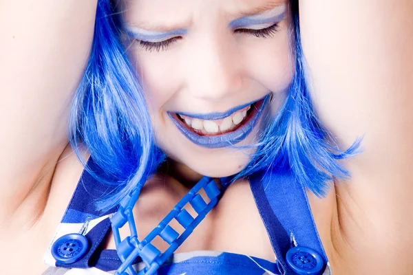 Щасливими синє дівчина — стокове фото