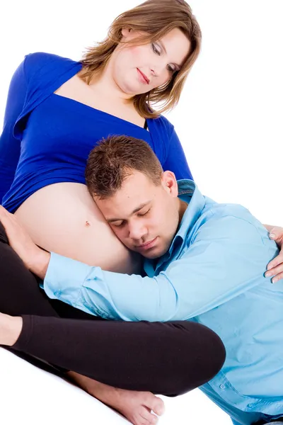 Sleeping husband on my belly — Stock Photo, Image