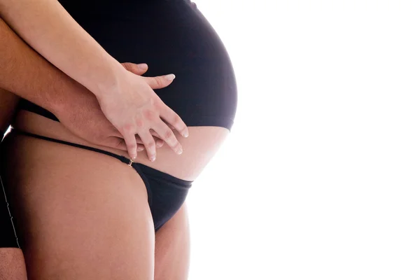 My belly and our hands — Stock Photo, Image