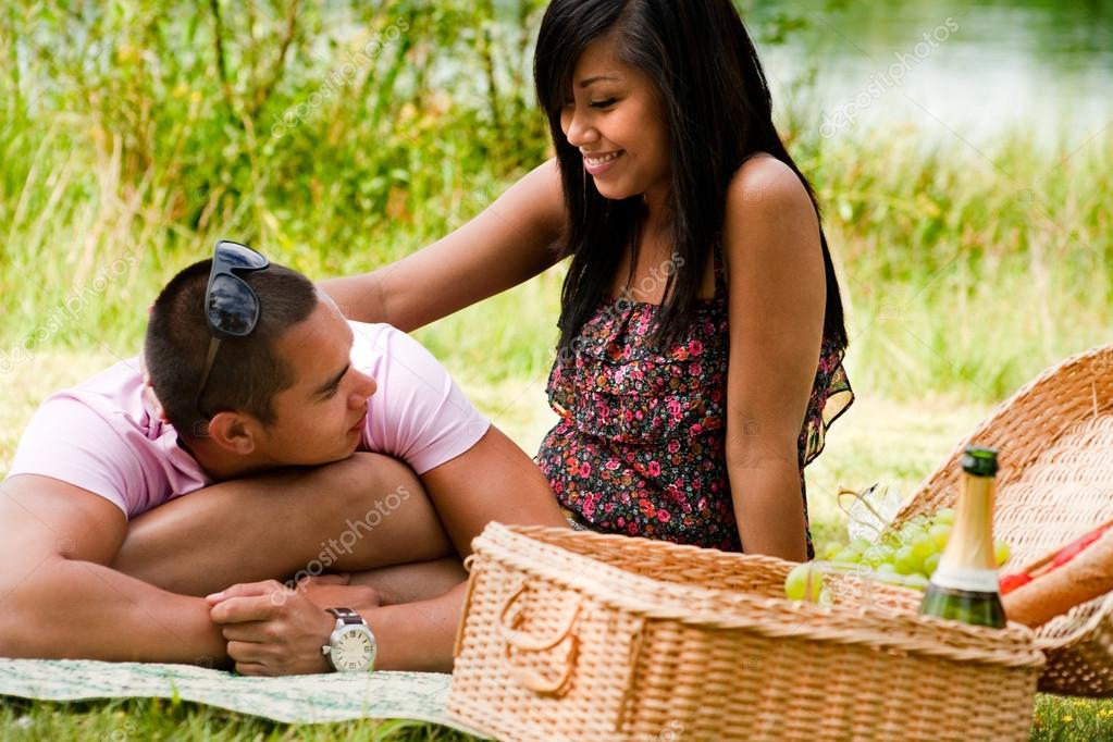 Young outdoor couple asian