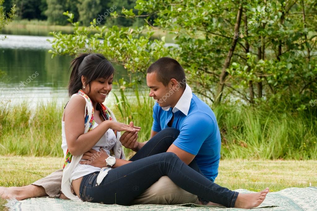 Young outdoor couple asian
