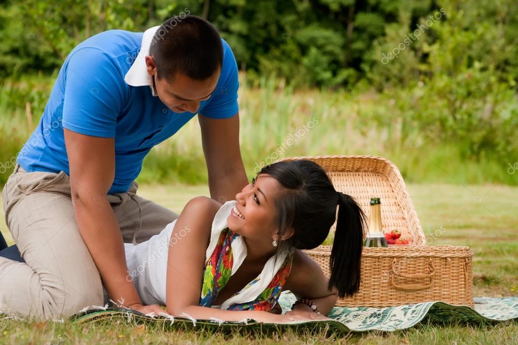 Young outdoor couple asian