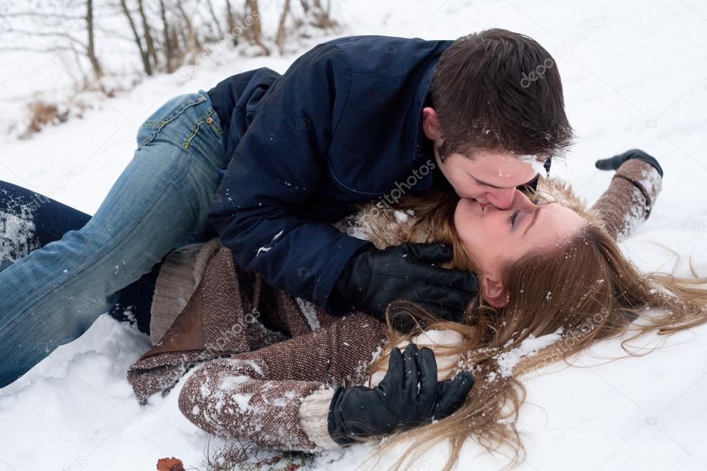 passionate snow love on the ground