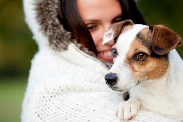Woman and dog portrait — Stock Photo, Image