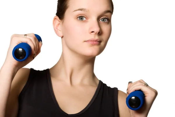 Young girl posing with weights — Stock Photo, Image