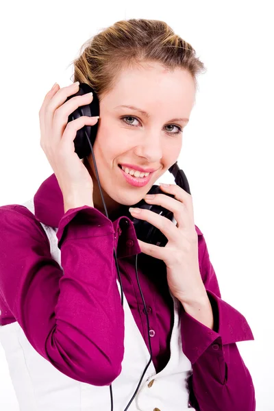 Chica comercial con auriculares — Foto de Stock