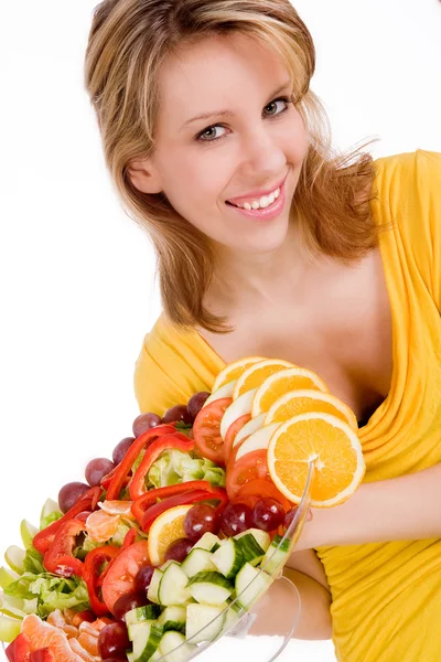 Blond girl and her salad — Stock Photo, Image