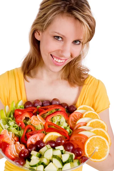 Glückliches Mädchen mit ihrem Salat — Stockfoto