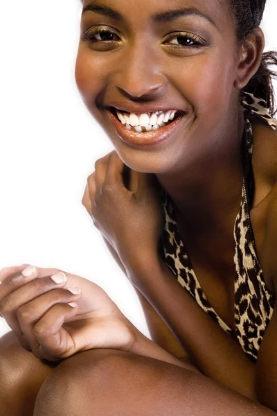 Dark female model showing her big smile — Stock Photo, Image