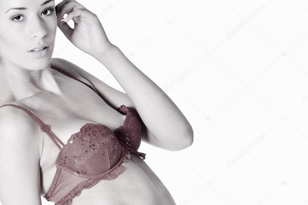 Desaturated beauty in red bra flirting with you