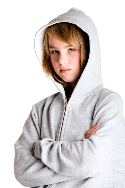 Looking little angry in my hooded sweater — Stock Photo, Image