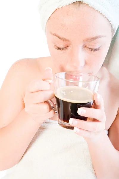 Wellness dívka série káva pohár — Stock fotografie