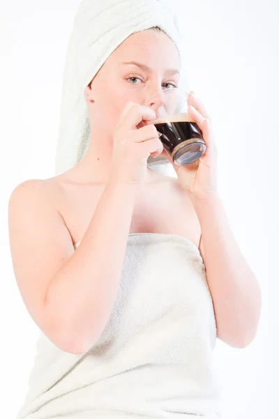 Wellness girl series coffee drinking — Stock Photo, Image