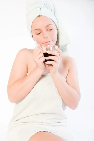 Wellness flicka serien kaffekopp drömmer — Stockfoto