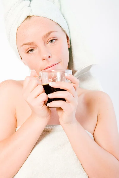 Wellness girl series coffee cup waking up — Stock Photo, Image
