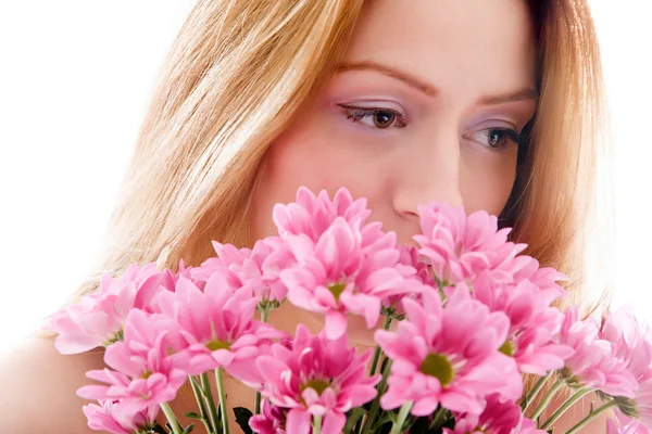 Flores e uma cara — Fotografia de Stock