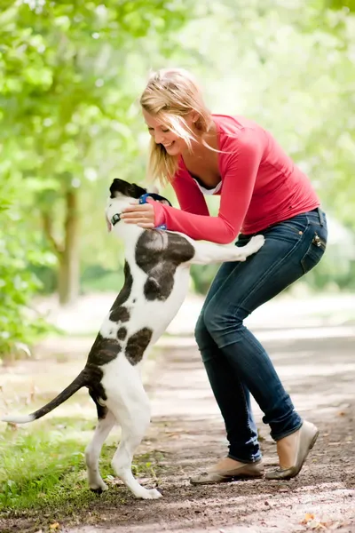 Schattig meisje en hond — Stockfoto