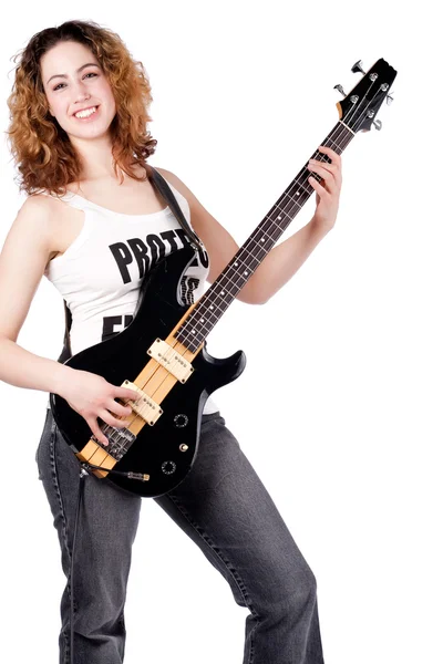 Sorrindo, posando e tocando com minha guitarra — Fotografia de Stock