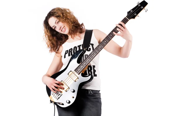 Menina doce com uma guitarra — Fotografia de Stock