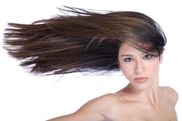 Mixed raced young beauty with hair to one side — Stock Photo, Image