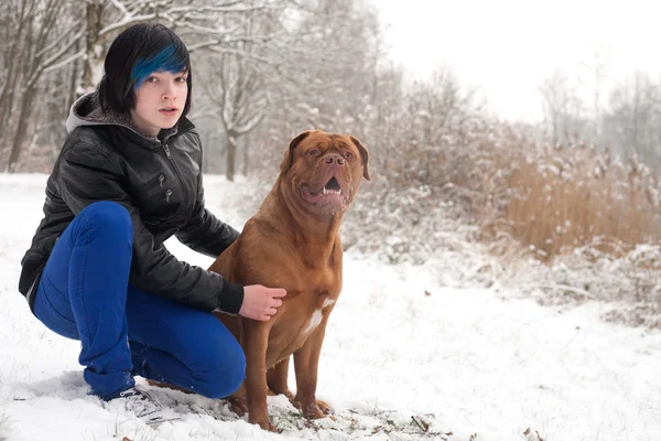 Emo boy and his dog are waiting — Stock Photo, Image