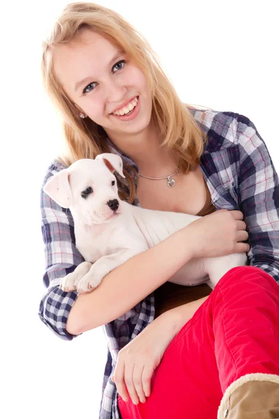 Sourire avec mon chiot — Photo