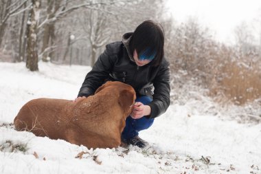 emo funky çocuk onun köpek bakımı