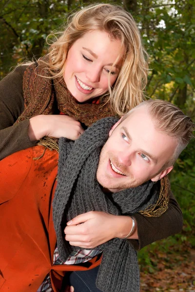 Lovely couple in the autumn — Stock Photo, Image