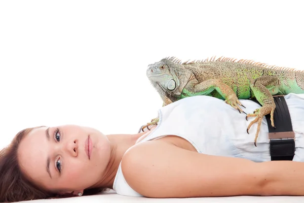 Girl and her iguana — Stock Photo, Image