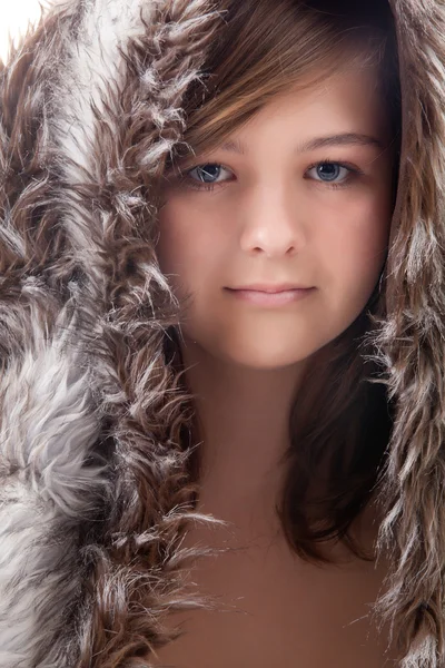Beauty girl with fur — Stock Photo, Image