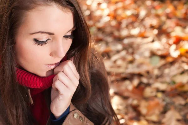 Fashion brunette in the autumn — Stock Photo, Image