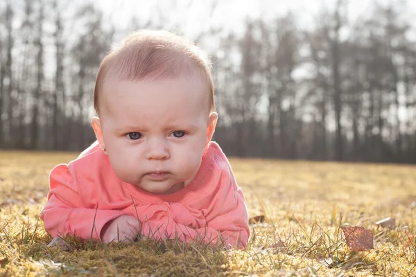 Bebê na grama ao sol — Fotografia de Stock