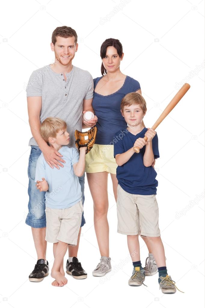 Happy family with children on a white background