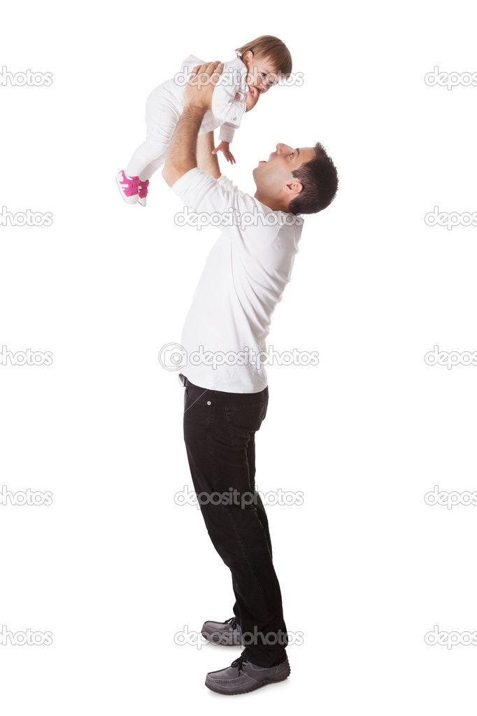 Father holding small baby aloft